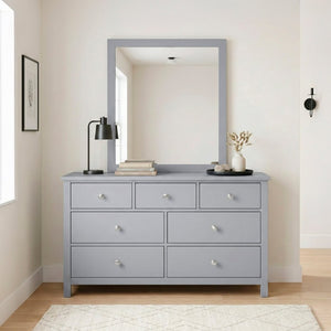 English Elm Dresser Seven Drawer Contemporary Chest with Chrome Knobs for Youth or Coastal Bedroom Gray B011P572956