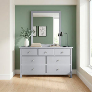 English Elm Dresser Seven Drawer Contemporary Chest with Chrome Knobs for Youth or Coastal Bedroom Gray B011P572956