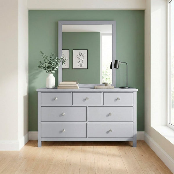 English Elm Dresser Seven Drawer Contemporary Chest with Chrome Knobs for Youth or Coastal Bedroom Gray B011P572956