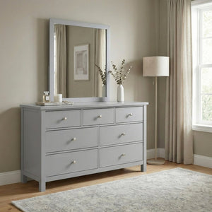English Elm Dresser Seven Drawer Contemporary Chest with Chrome Knobs for Youth or Coastal Bedroom Gray B011P572956