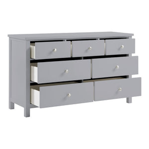 English Elm Dresser Seven Drawer Contemporary Chest with Chrome Knobs for Youth or Coastal Bedroom Gray B011P572956