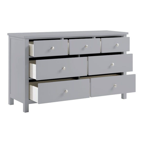English Elm Dresser Seven Drawer Contemporary Chest with Chrome Knobs for Youth or Coastal Bedroom Gray B011P572956