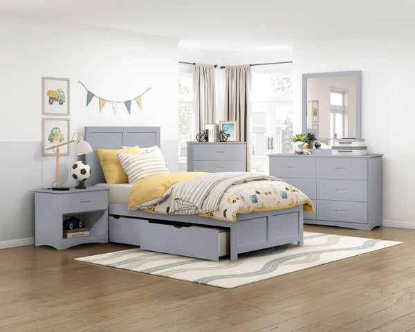 English Elm Dresser Seven Drawer Contemporary Chest with Chrome Knobs for Youth or Coastal Bedroom Gray B011P572956