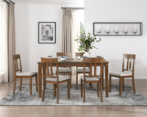 English Elm Side Chair Seven Piece Dining Set Acacia Veneer Cherry Finish Arts Crafts Transitional B011P572986