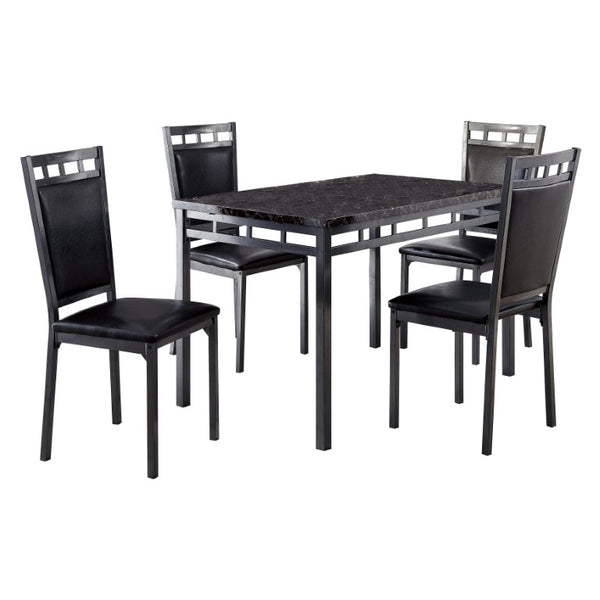 English Elm Side Chair Dining Set with Faux Marble Top and Leather Seats for Formal Rooms Dark Brown Metal B011P572988