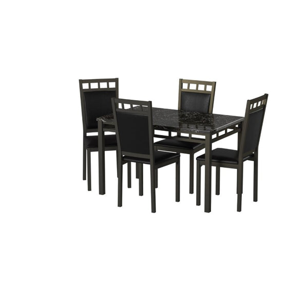 English Elm Side Chair Dining Set with Faux Marble Top and Leather Seats for Formal Rooms Dark Brown Metal B011P572988