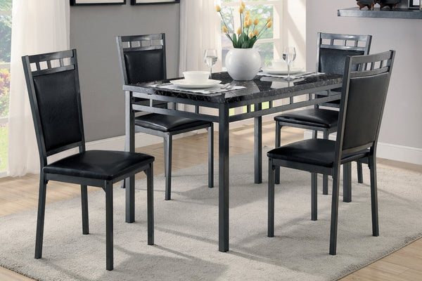 English Elm Side Chair Dining Set with Faux Marble Top and Leather Seats for Formal Rooms Dark Brown Metal B011P572988