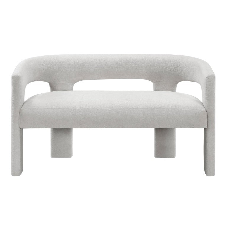 English Elm Bench Boucle Upholstered Curved Seat for Bedroom Entryway or Living Room Decor B011P572989