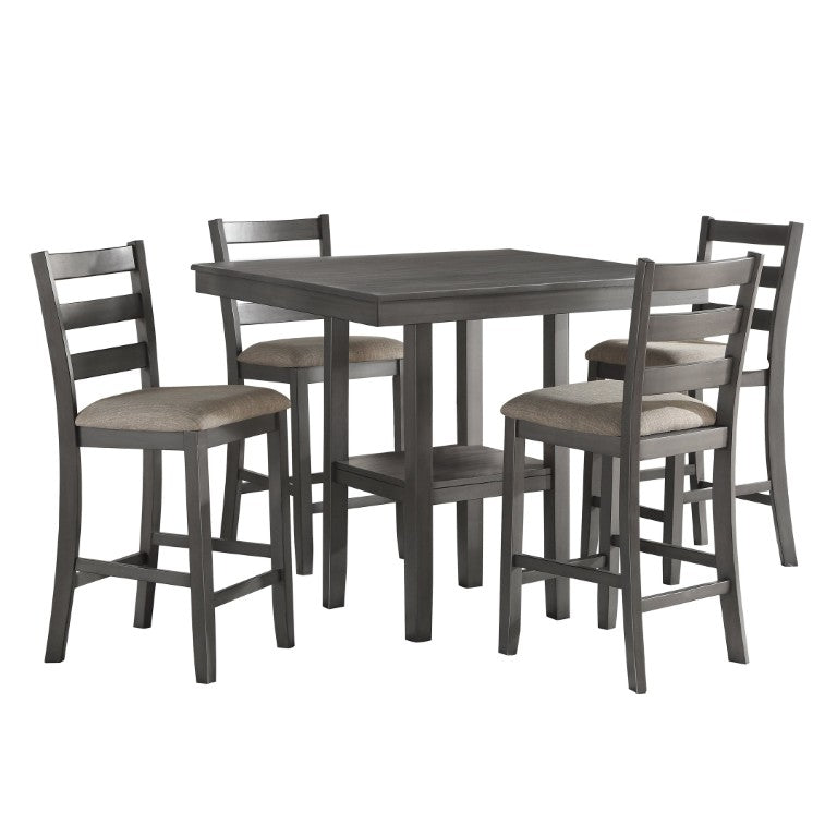 English Elm Counter Height Farmhouse Dining Set with Charging Ports Ash Veneer Table and Stools Gray Engineered Wood B011P572995