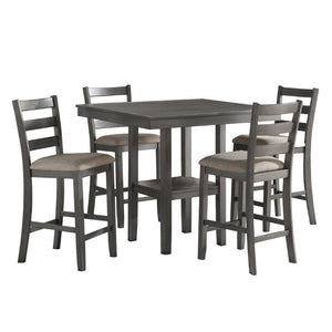 English Elm Counter Height Farmhouse Dining Set with Charging Ports Ash Veneer Table and Stools Gray Engineered Wood B011P572995