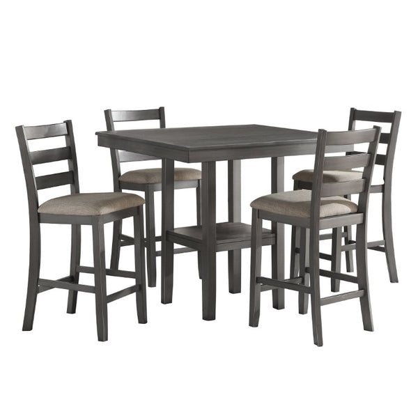 English Elm Counter Height Farmhouse Dining Set with Charging Ports Ash Veneer Table and Stools Gray Engineered Wood B011P572995