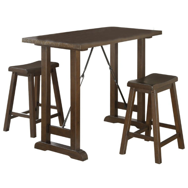 English Elm Counter Height Farmhouse Dining Set with Charging Ports Ash Veneer Table and Stools Brown Metal & Wood B011P572997