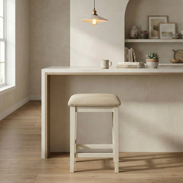 English Elm Counter Height Farmhouse Dining Set with Charging Ports Ash Veneer Table and Stools Beige Engineered Wood B011P573000
