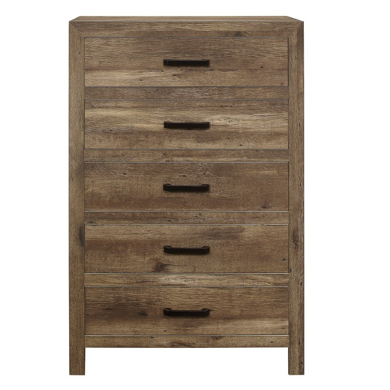 English Elm Chest of Drawers Tall Narrow Rustic Weathered Pine Finish Bedroom Storage Cabinet B011P573004