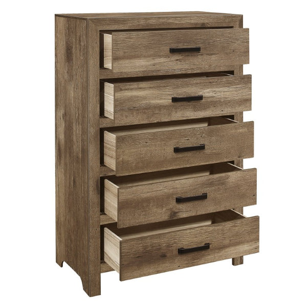 English Elm Chest of Drawers Tall Narrow Rustic Weathered Pine Finish Bedroom Storage Cabinet B011P573004