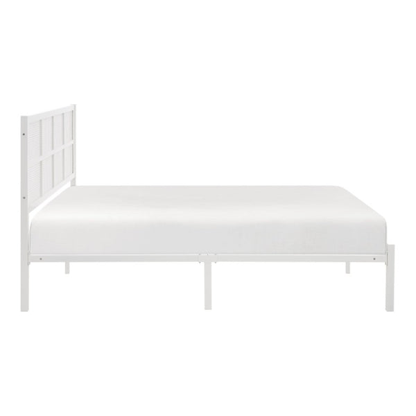 English Elm Bed Eastern King Coastal Platform with Faux Cane Headboard in Airy White Metal White Metal 78.5 L x 83 W x 44 H B011P573006