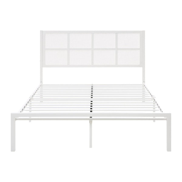 English Elm Bed Eastern King Coastal Platform with Faux Cane Headboard in Airy White Metal White Metal 78.5 L x 83 W x 44 H B011P573006