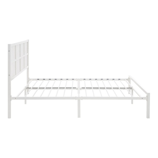 English Elm Bed Eastern King Coastal Platform with Faux Cane Headboard in Airy White Metal White Metal 78.5 L x 83 W x 44 H B011P573006
