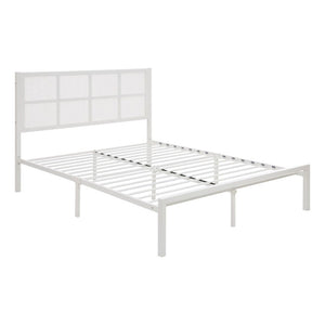 English Elm Bed Queen Platform Frame Faux Cane Headboard White Metal Coastal Bedroom Accent B011P573007