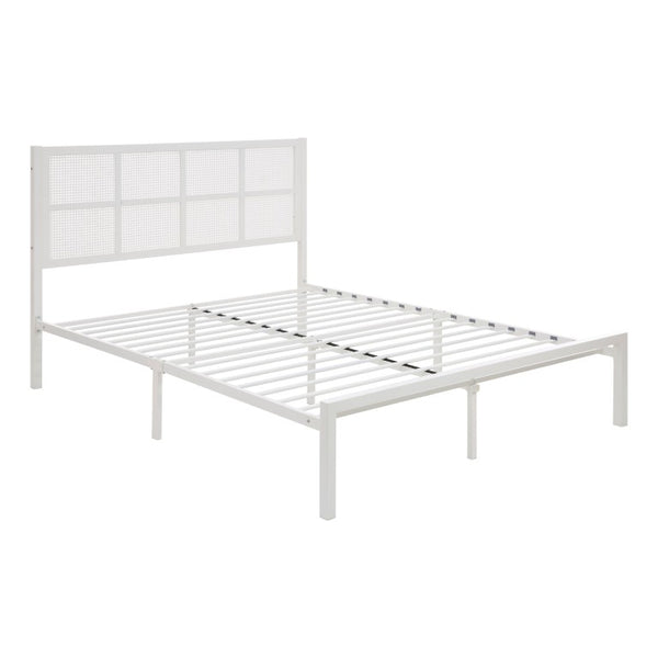 English Elm Bed Queen Platform Frame Faux Cane Headboard White Metal Coastal Bedroom Accent B011P573007