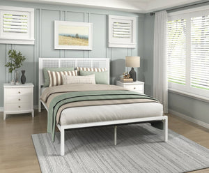 English Elm Bed Queen Platform Frame Faux Cane Headboard White Metal Coastal Bedroom Accent B011P573007