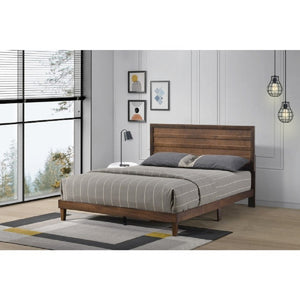 English Elm Brown Rubberwood Queen Platform Bed Solid Slatted Base with Architectural Slat Headboard B011P573018