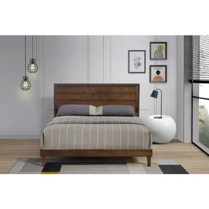 English Elm Brown Rubberwood Queen Platform Bed Solid Slatted Base with Architectural Slat Headboard B011P573018