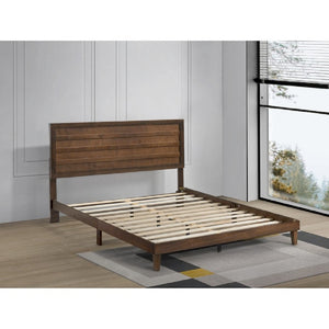 English Elm Brown Rubberwood Queen Platform Bed Solid Slatted Base with Architectural Slat Headboard B011P573018