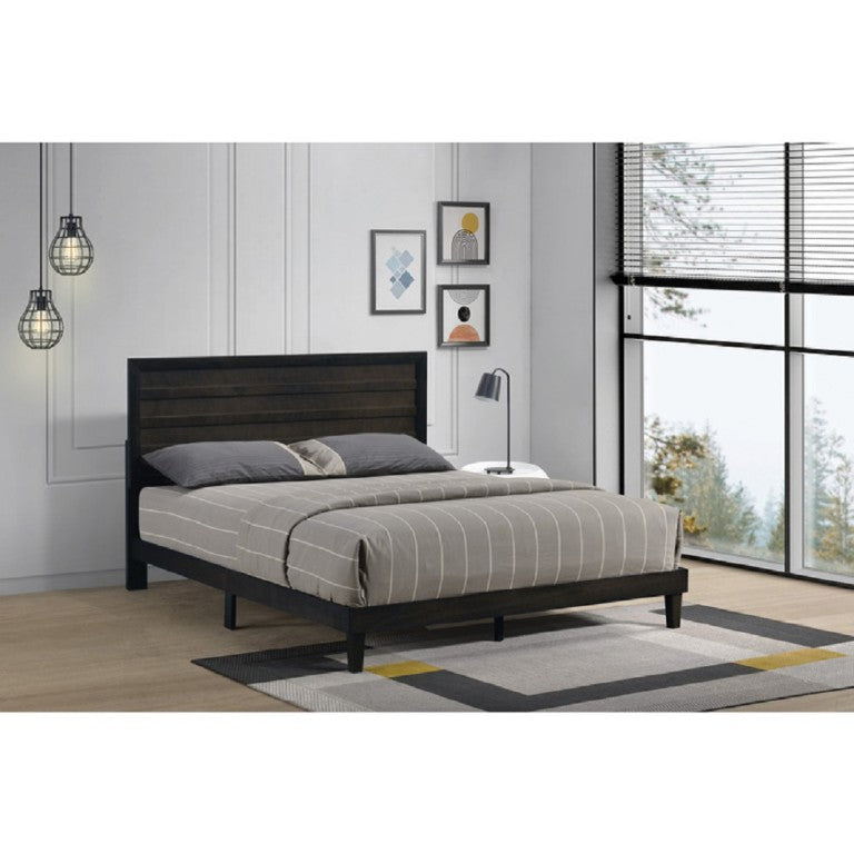 English Elm Wooden Queen Platform Bed Rubberwood Frame with Slat Panel Headboard Warm Finish B011P573019