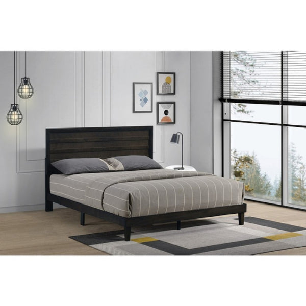 English Elm Wooden Queen Platform Bed Rubberwood Frame with Slat Panel Headboard Warm Finish B011P573019