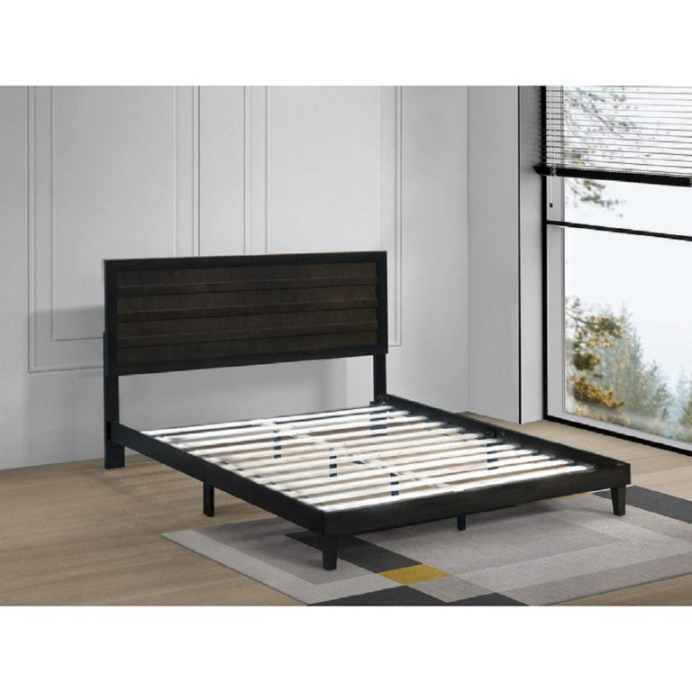 English Elm Wooden Queen Platform Bed Rubberwood Frame with Slat Panel Headboard Warm Finish B011P573019