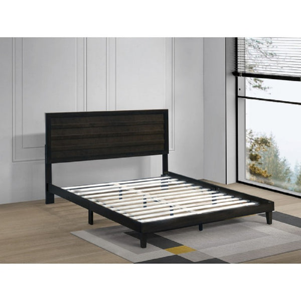English Elm Wooden Queen Platform Bed Rubberwood Frame with Slat Panel Headboard Warm Finish B011P573019