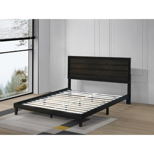English Elm Wooden Queen Platform Bed Rubberwood Frame with Slat Panel Headboard Warm Finish B011P573019