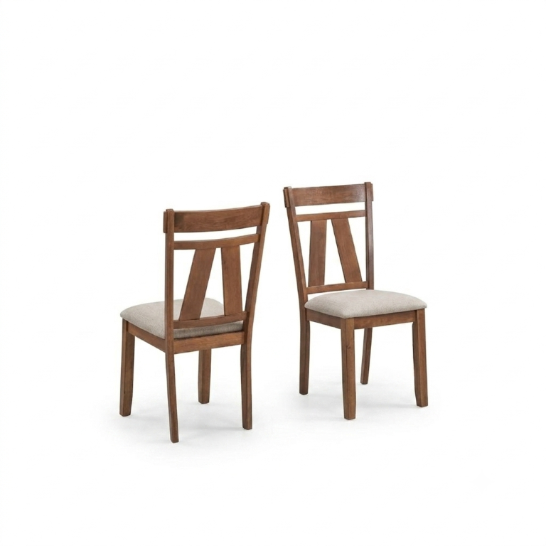 English Elm Brown Solid Wood Dining Chairs Set of 2 with Cushioned Seat and Splat Back Design B011P573757
