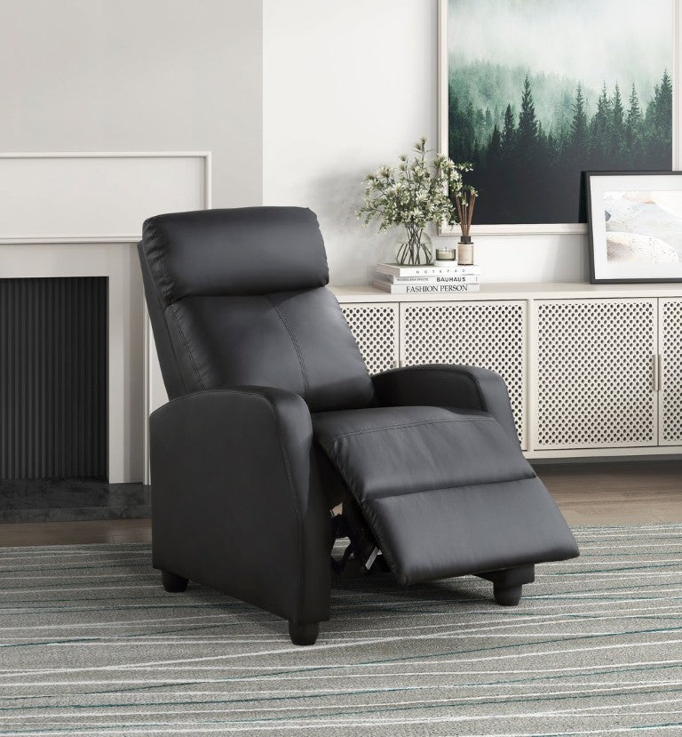 English Elm Black Faux Leather Push Back Recliner with Pocket Coil Support for Living Rooms B011P574262
