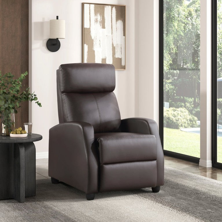 English Elm Brown Faux Leather Push Back Recliner with Pocket Coil Seating for Any Living Room B011P574263