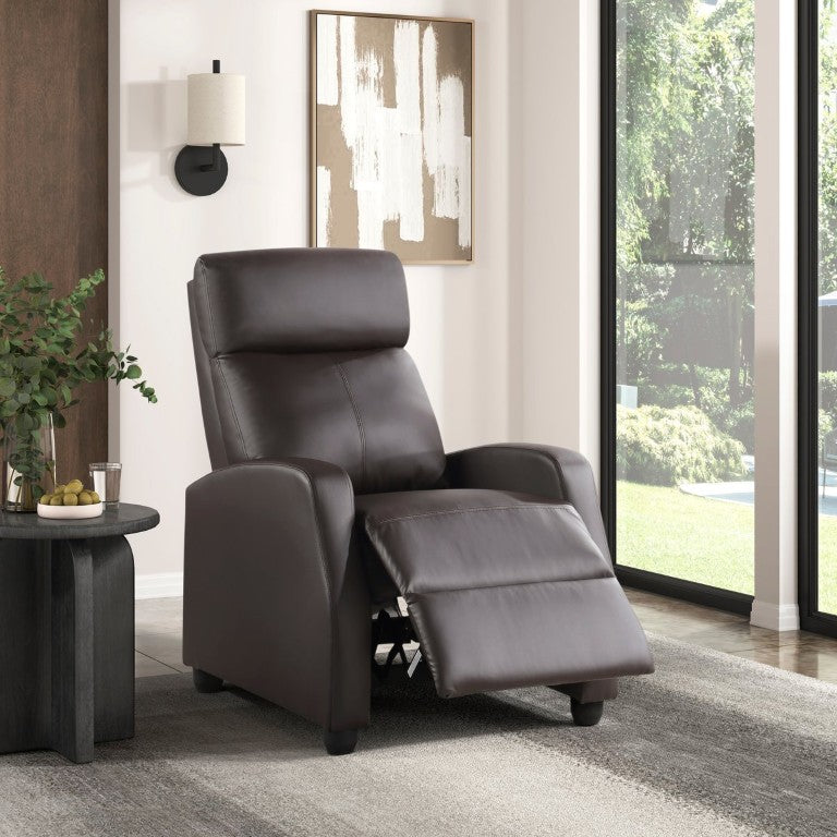 English Elm Brown Faux Leather Push Back Recliner with Pocket Coil Seating for Any Living Room B011P574263