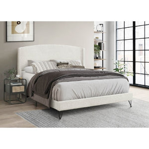 English Elm Boucle Wingback California King Platform Bed with Sculptural Arc Headboard and Hairpin Legs B011P574264