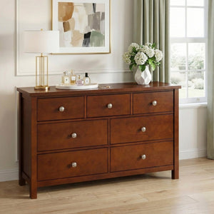 English Elm Dresser Seven Drawer Contemporary Chest with Chrome Knobs for Youth or Coastal Bedroom Cherry B011P574393