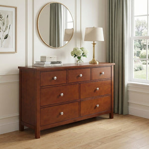 English Elm Dresser Seven Drawer Contemporary Chest with Chrome Knobs for Youth or Coastal Bedroom Cherry B011P574393