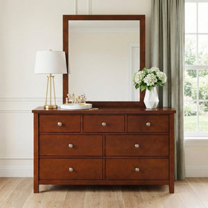English Elm Dresser Seven Drawer Contemporary Chest with Chrome Knobs for Youth or Coastal Bedroom Cherry B011P574393