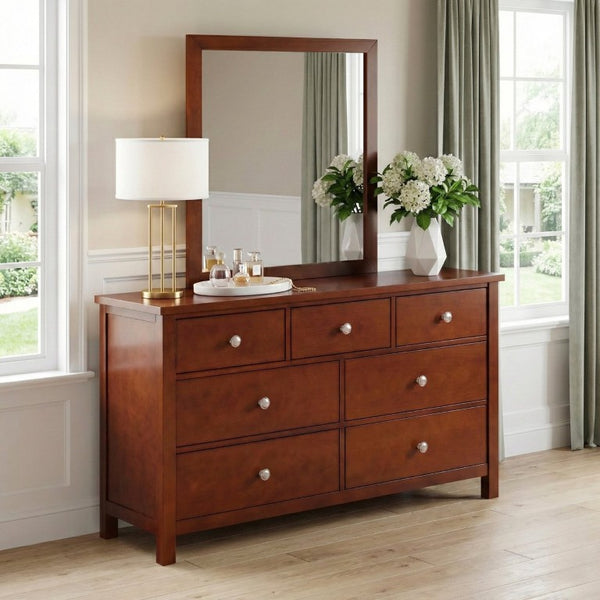 English Elm Dresser Seven Drawer Contemporary Chest with Chrome Knobs for Youth or Coastal Bedroom Cherry B011P574393