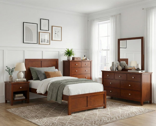 English Elm Dresser Seven Drawer Contemporary Chest with Chrome Knobs for Youth or Coastal Bedroom Cherry B011P574393