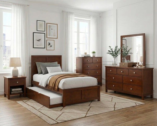 English Elm Dresser Seven Drawer Contemporary Chest with Chrome Knobs for Youth or Coastal Bedroom Cherry B011P574393
