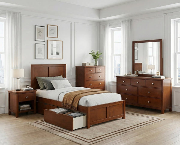 English Elm Dresser Seven Drawer Contemporary Chest with Chrome Knobs for Youth or Coastal Bedroom Cherry B011P574393