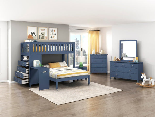 English Elm Dresser Seven Drawer Contemporary Chest with Chrome Knobs for Youth or Coastal Bedroom Blue B011P574406