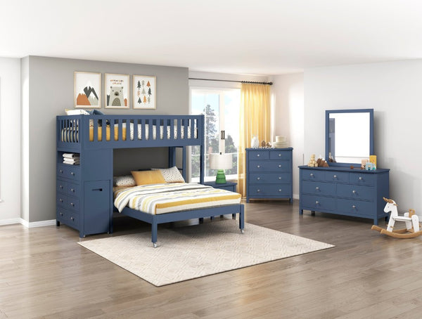 English Elm Dresser Seven Drawer Contemporary Chest with Chrome Knobs for Youth or Coastal Bedroom Blue B011P574406