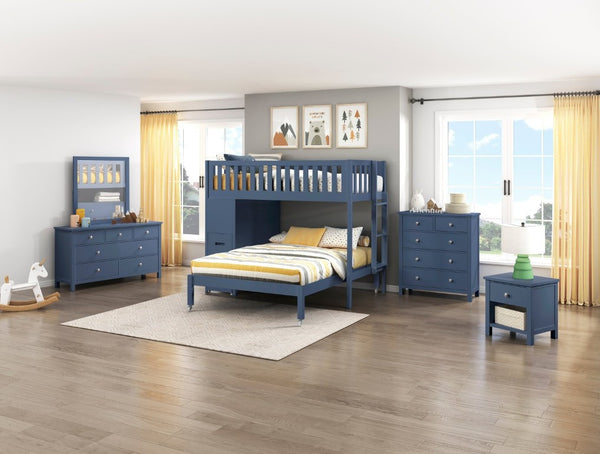 English Elm Dresser Seven Drawer Contemporary Chest with Chrome Knobs for Youth or Coastal Bedroom Blue B011P574406