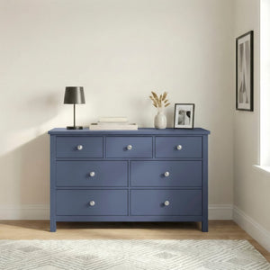 English Elm Dresser Seven Drawer Contemporary Chest with Chrome Knobs for Youth or Coastal Bedroom Blue B011P574406