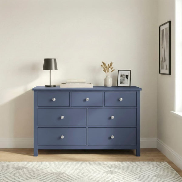 English Elm Dresser Seven Drawer Contemporary Chest with Chrome Knobs for Youth or Coastal Bedroom Blue B011P574406